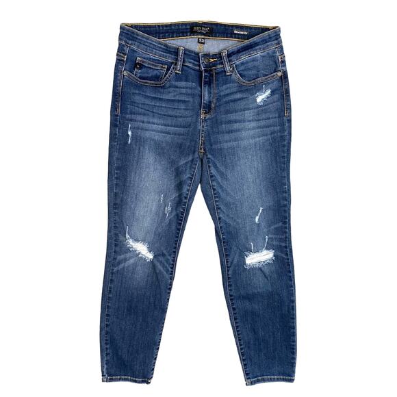 Judy Blue Jeans Distressed Relaxed Fit Women Sz 29 Blue Stretch Ankle Crop - Picture 1 of 13